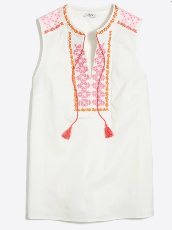 J. Crew Tops - J. Crew Embroidered Popover Blouse Top Resortwear Beachy Cruisewear Sz 10